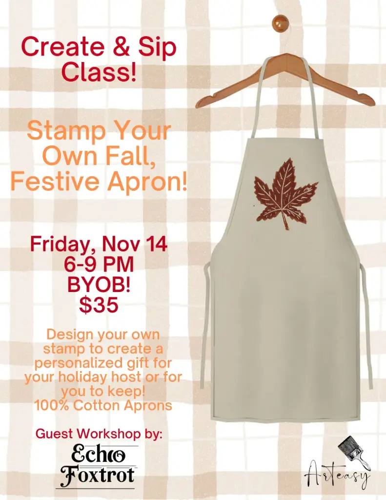  Holiday Host Gift Covered!| Apron Stamp & Sip Linocut Class (November 14)
