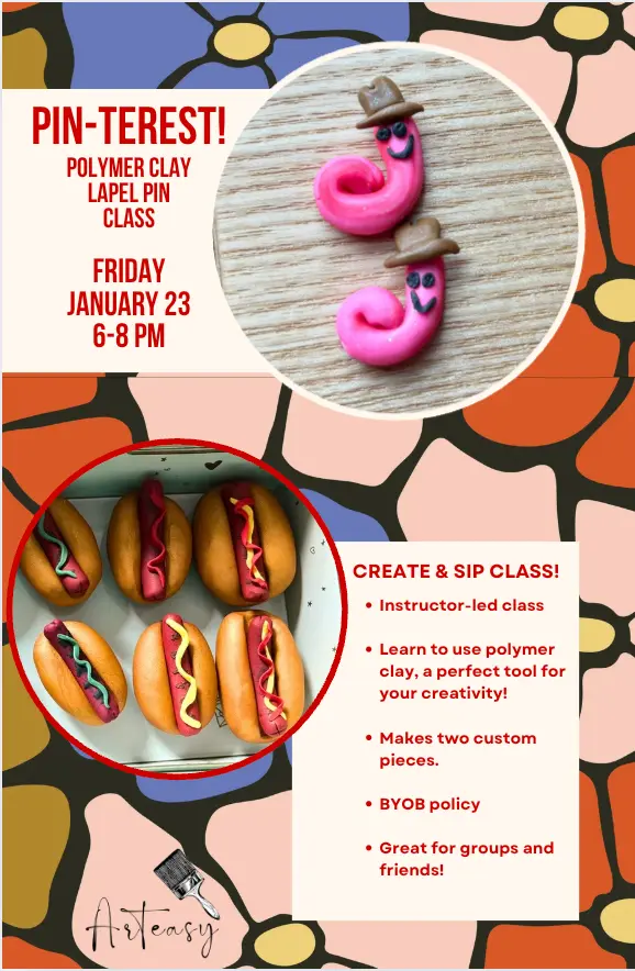 Pin-terest! Personalized Lapel Pin Polymer Clay Class (January 23)