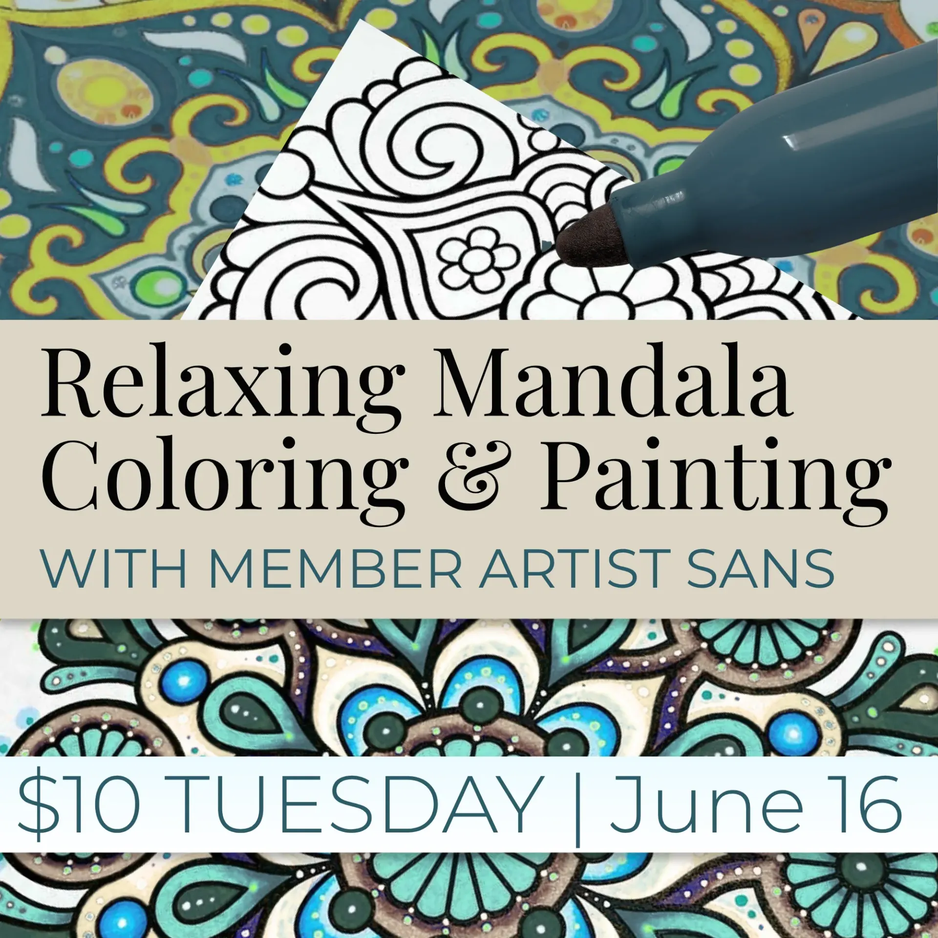 June 16 | $10 Tuesday - Relaxing Mandala Coloring & Painting